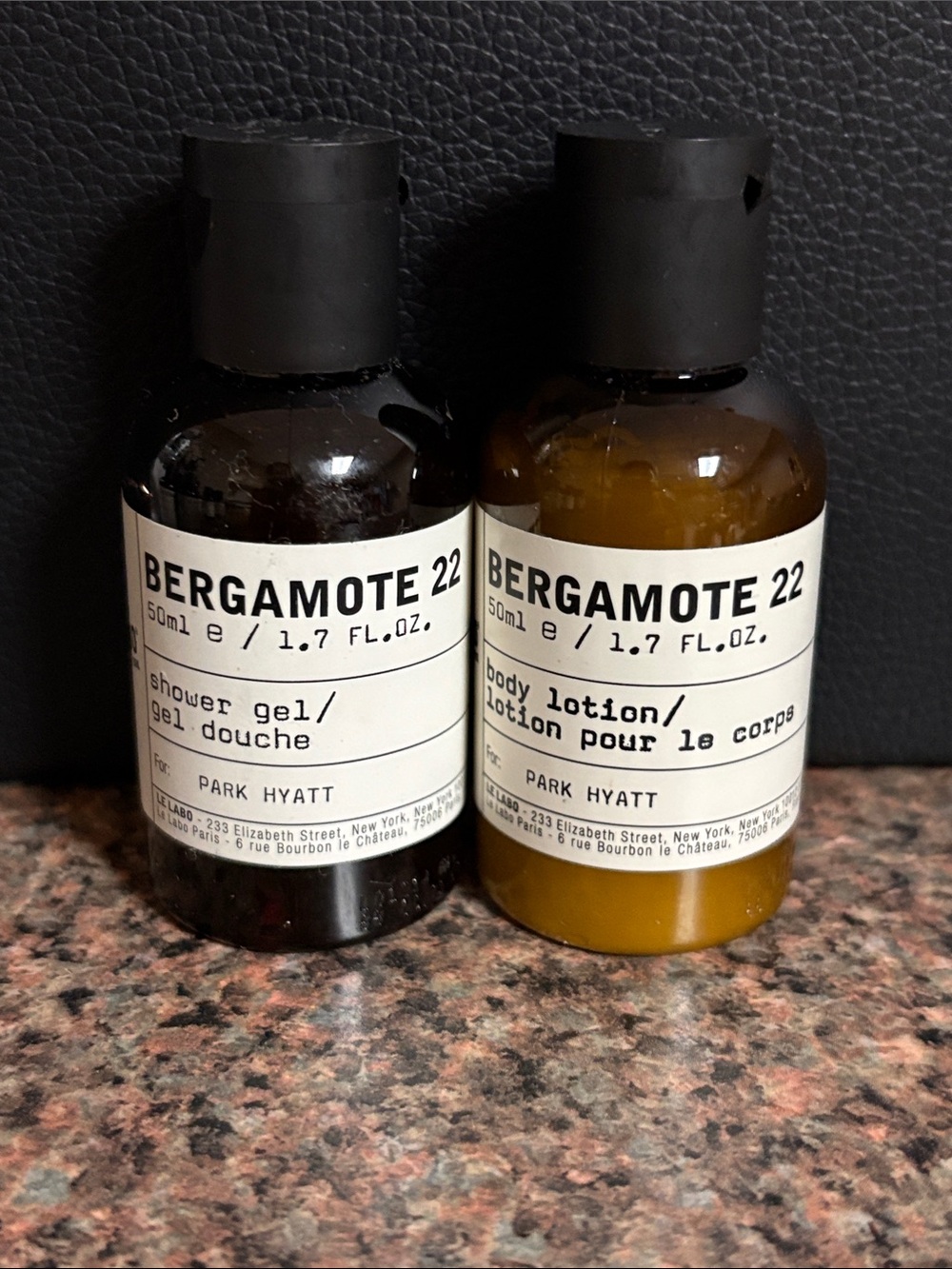 Le Labo Bergamote 22 Shower Gel & Body Lotion — Black and Amber Bottles